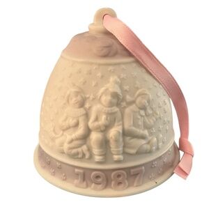 VTG Lladró White & Pink Porcelain Christmas Bell Ornament 1987 2.75" Tall